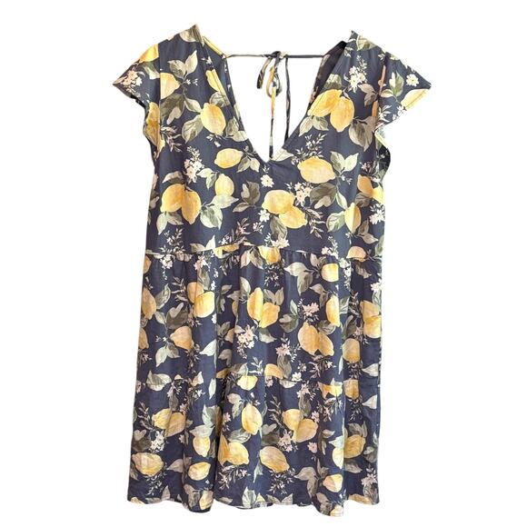 Abercrombie & Fitch Lemon Print Linen Blend Mini Dress - size Medium - Picture 2 of 7